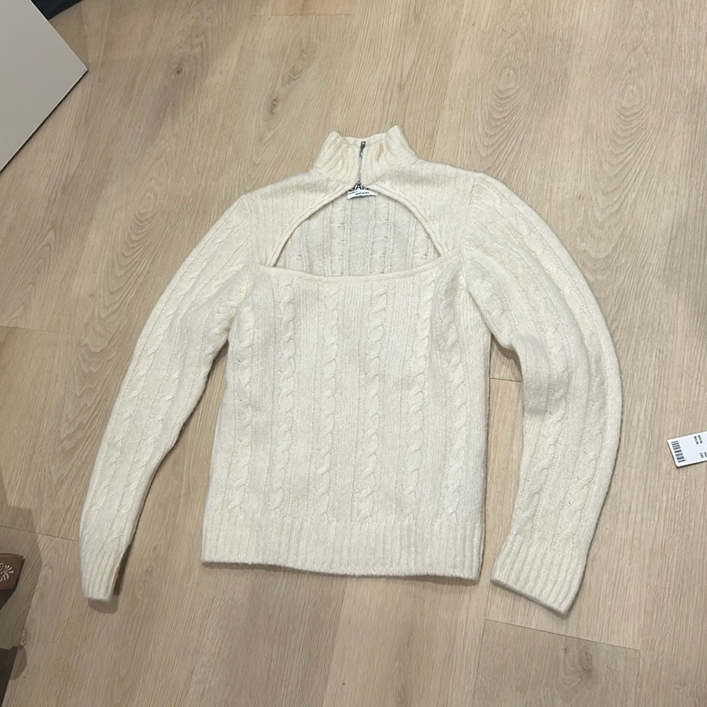 Ganni Ivory Peek a Boo Cut Out Sweater